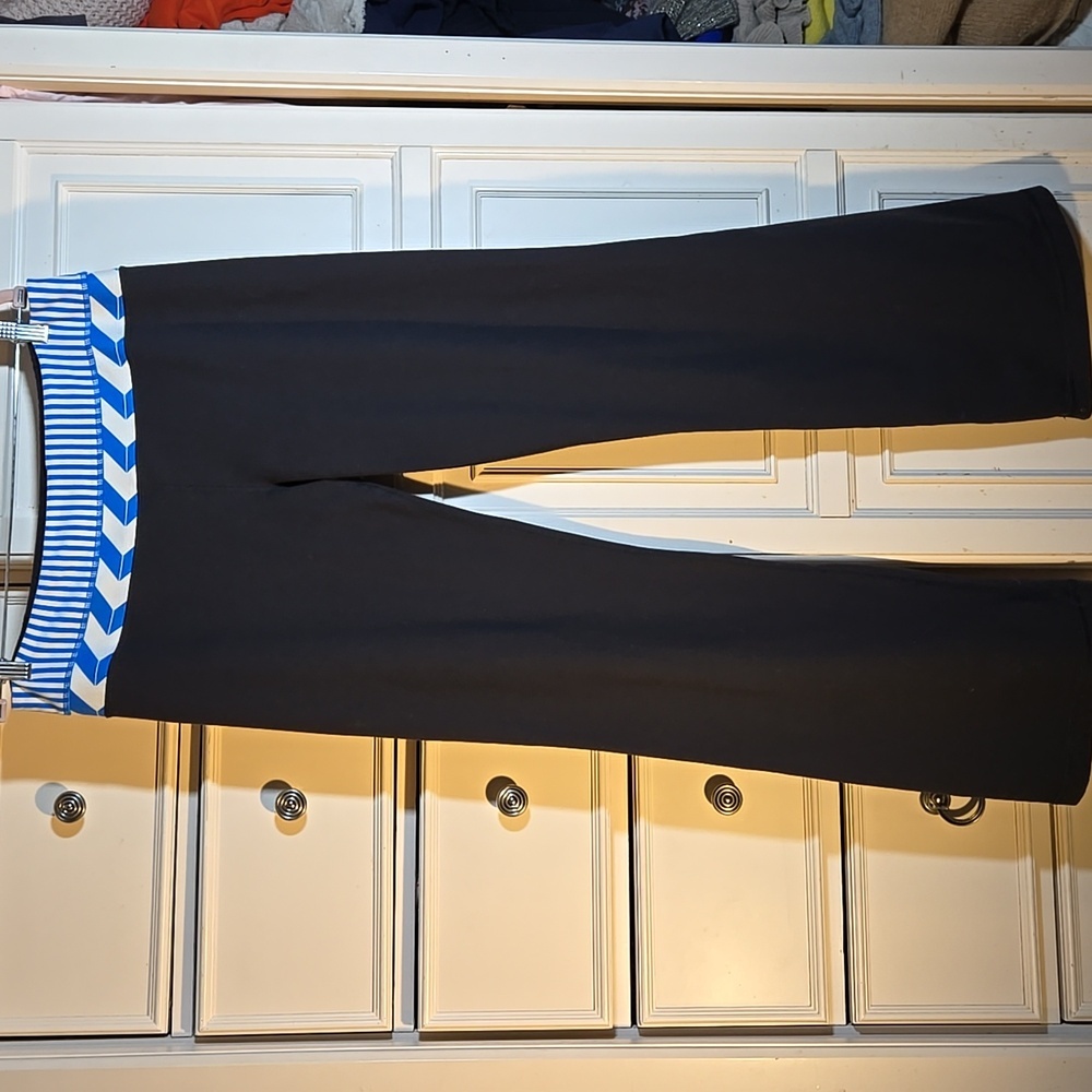 lululemon athletica Black Wide Leg Pants with Blue Stripe Waistband